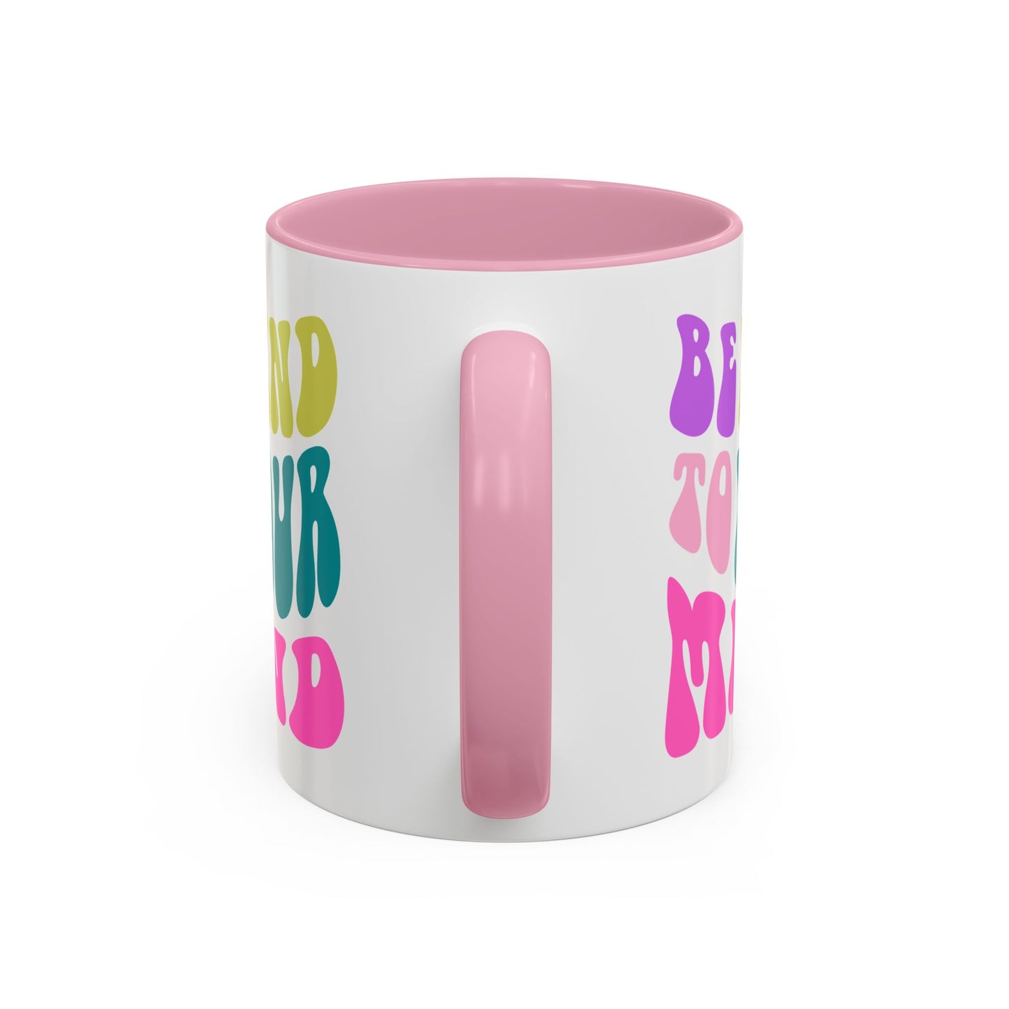 Be Kind To Your Mind Accent Mug – Retro Rainbow Letters | 11oz 15oz Colored Handle