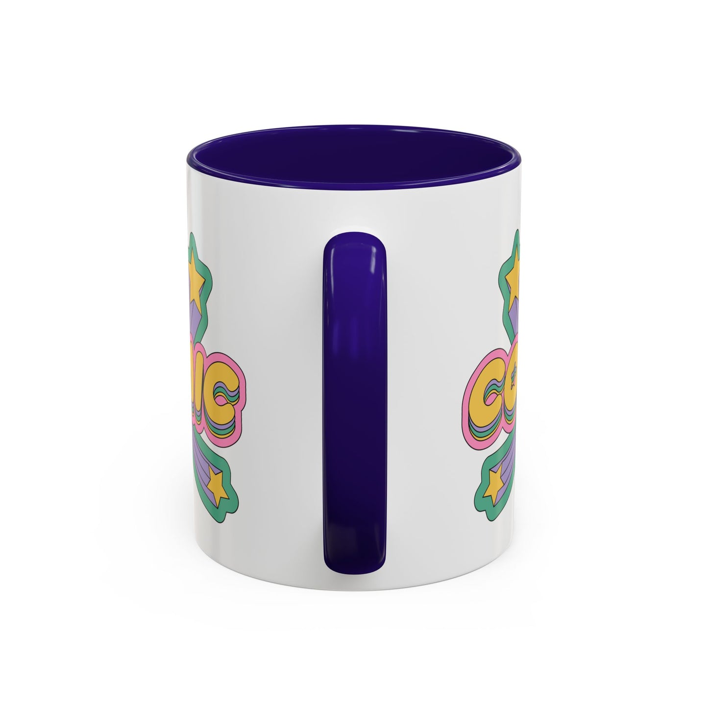 COSMIC Accent Mug – Retro Stars Burst | 11oz 15oz Colored Handle