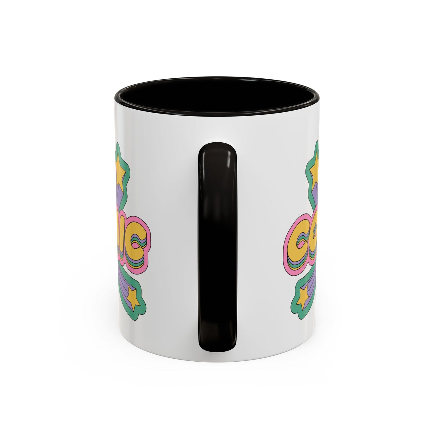COSMIC Accent Mug – Retro Stars Burst | 11oz 15oz Colored Handle