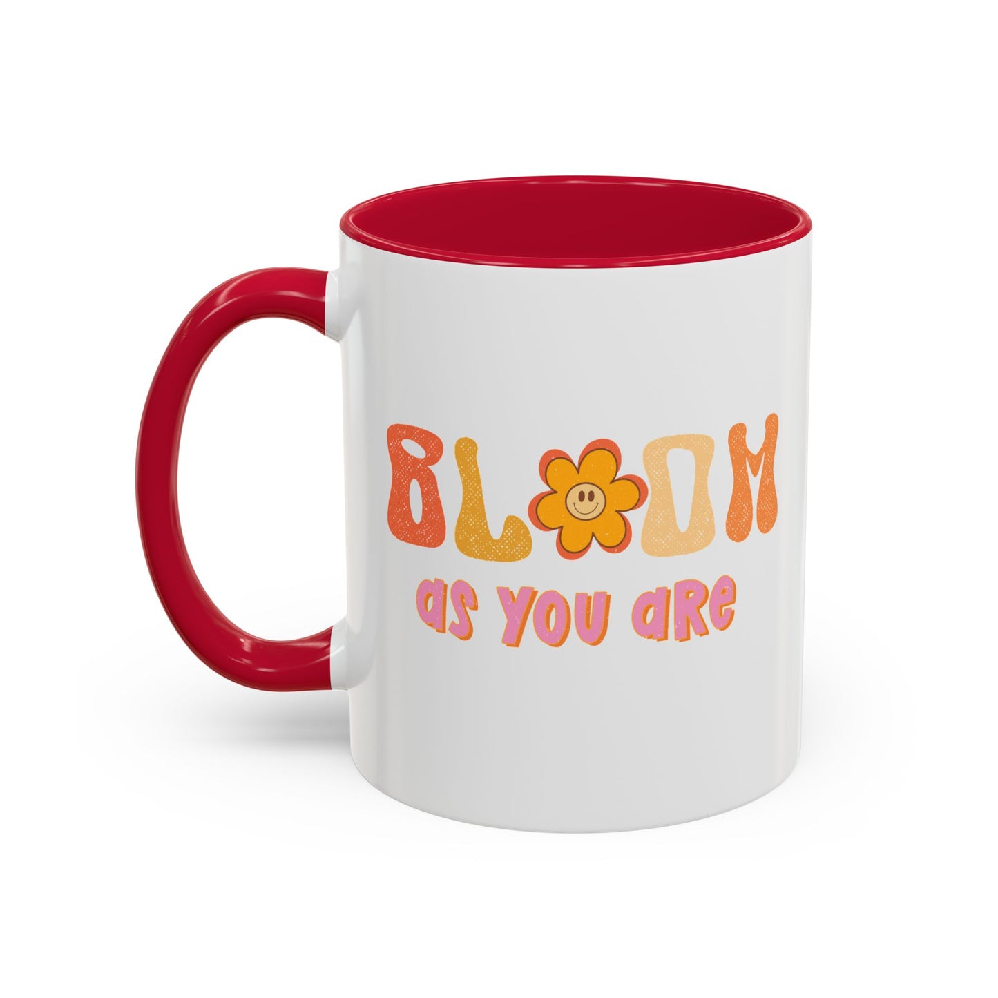 Bloom As You Are Accent Mug – Smiley Flower | 11oz 15oz Colored Handle