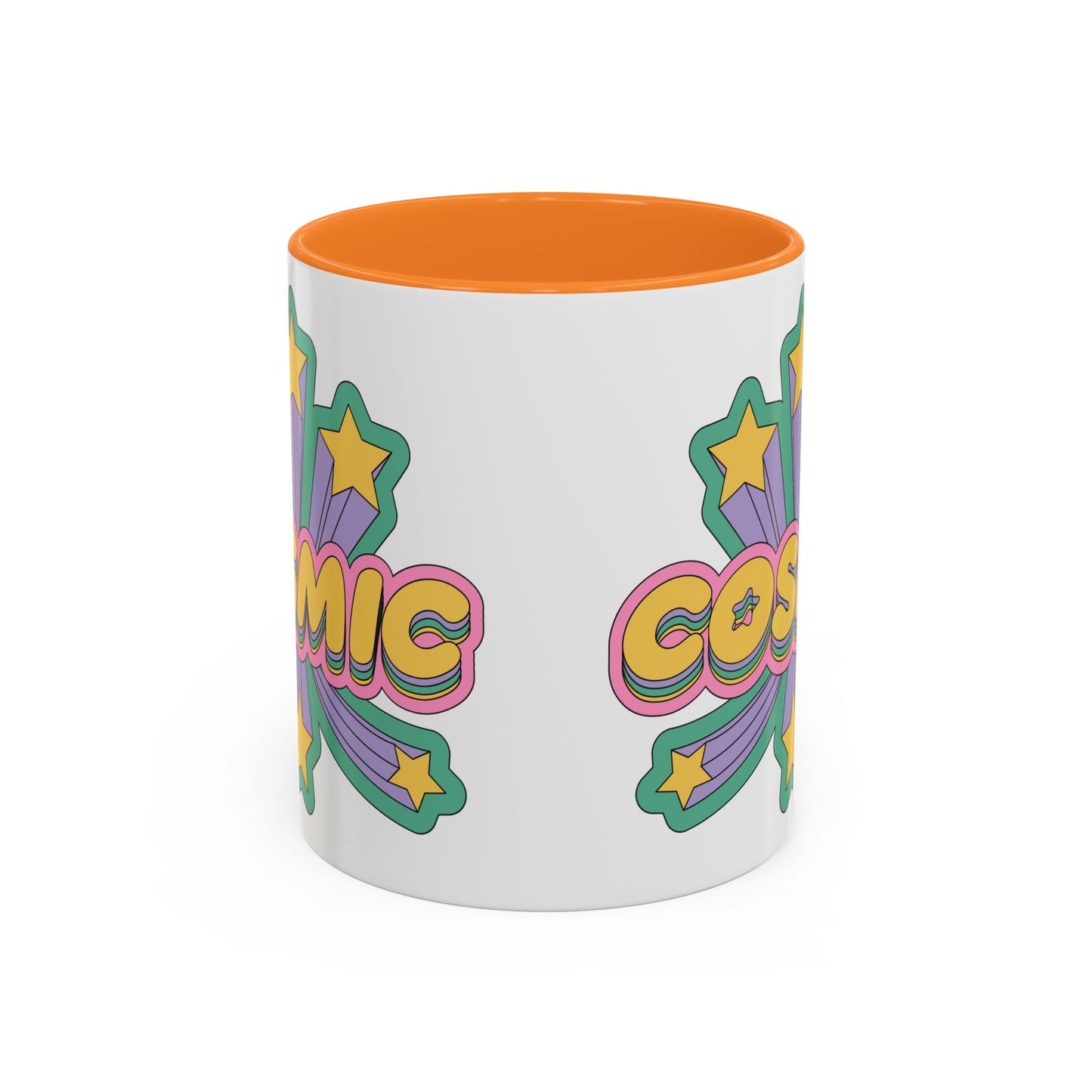 COSMIC Accent Mug – Retro Stars Burst | 11oz 15oz Colored Handle
