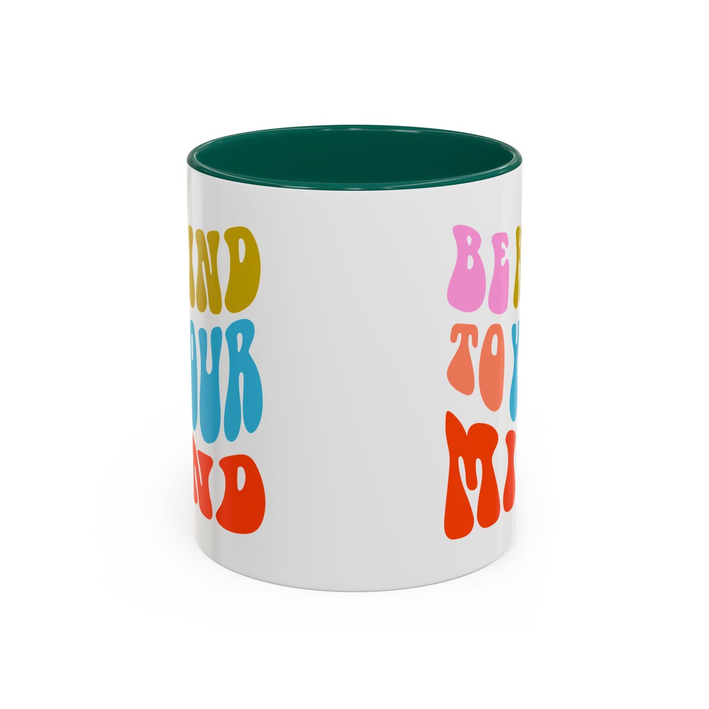 Be Kind To Your Mind Accent Mug – Retro Rainbow Letters | 11oz 15oz Multiple colors