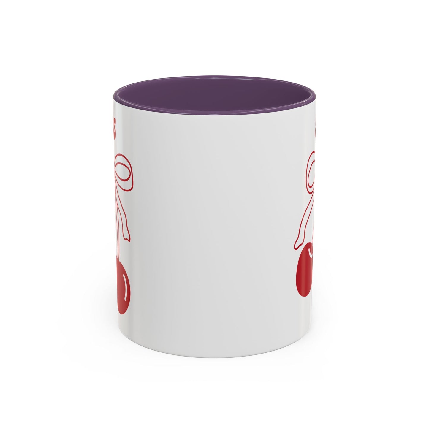 555 Angel Number Cherries Accent Mug – Coquette Bow Kawaii | 11oz 15oz — Pink, Red, Navy, Light Blue, Orange, Purple, Yellow