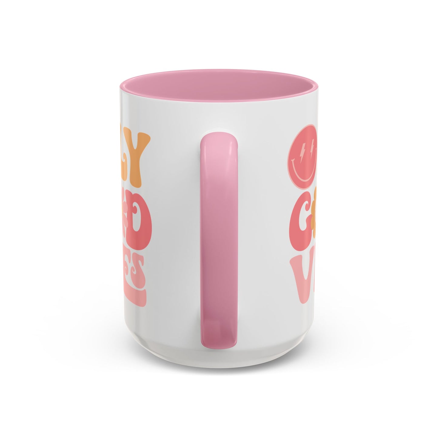 Only Good Vibes Accent Mug – Retro Bubble Letters & Flowers | 11oz 15oz Colored Handle