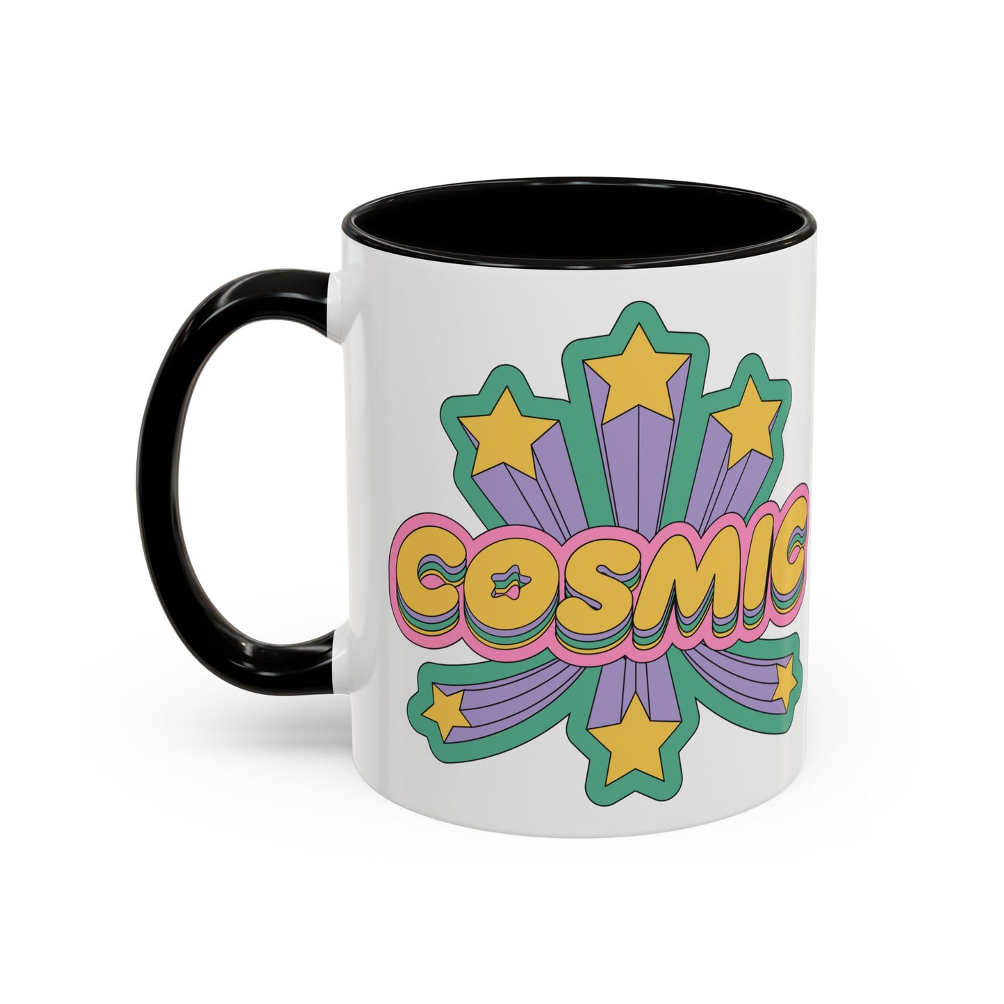 COSMIC Accent Mug – Retro Stars Burst | 11oz 15oz Colored Handle