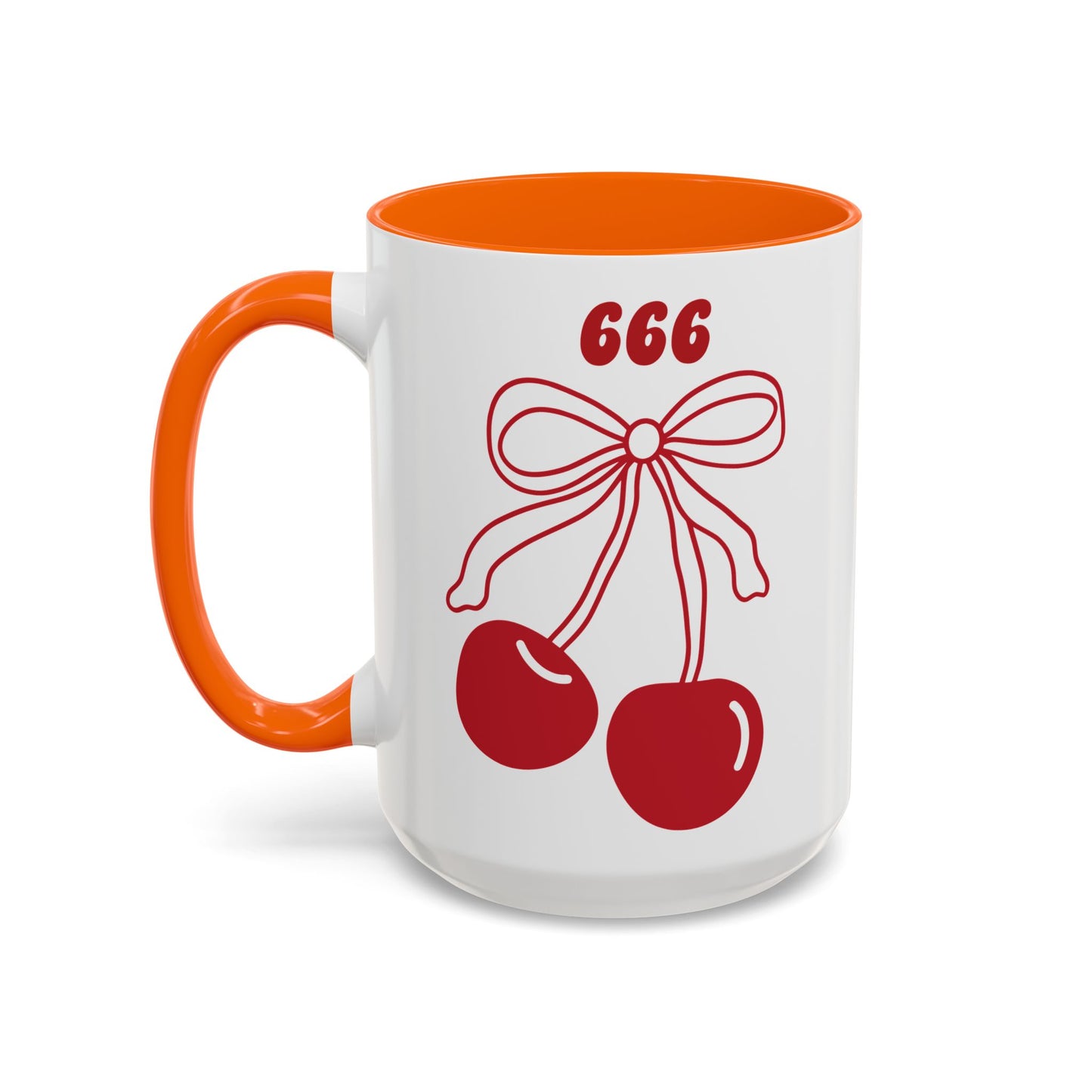 666 Angel Number Cherries Accent Mug – Coquette Bow Kawaii | 11oz 15oz — Pink, Red, Light Blue, Orange, Purple, Yellow