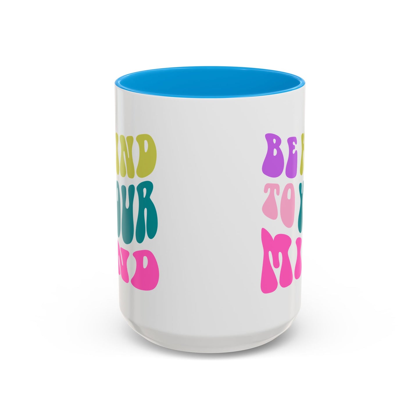Be Kind To Your Mind Accent Mug – Retro Rainbow Letters | 11oz 15oz Colored Handle