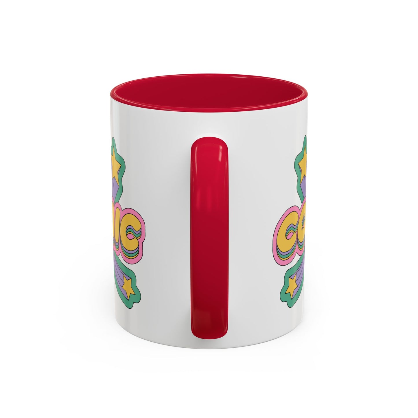 COSMIC Accent Mug – Retro Stars Burst | 11oz 15oz Colored Handle