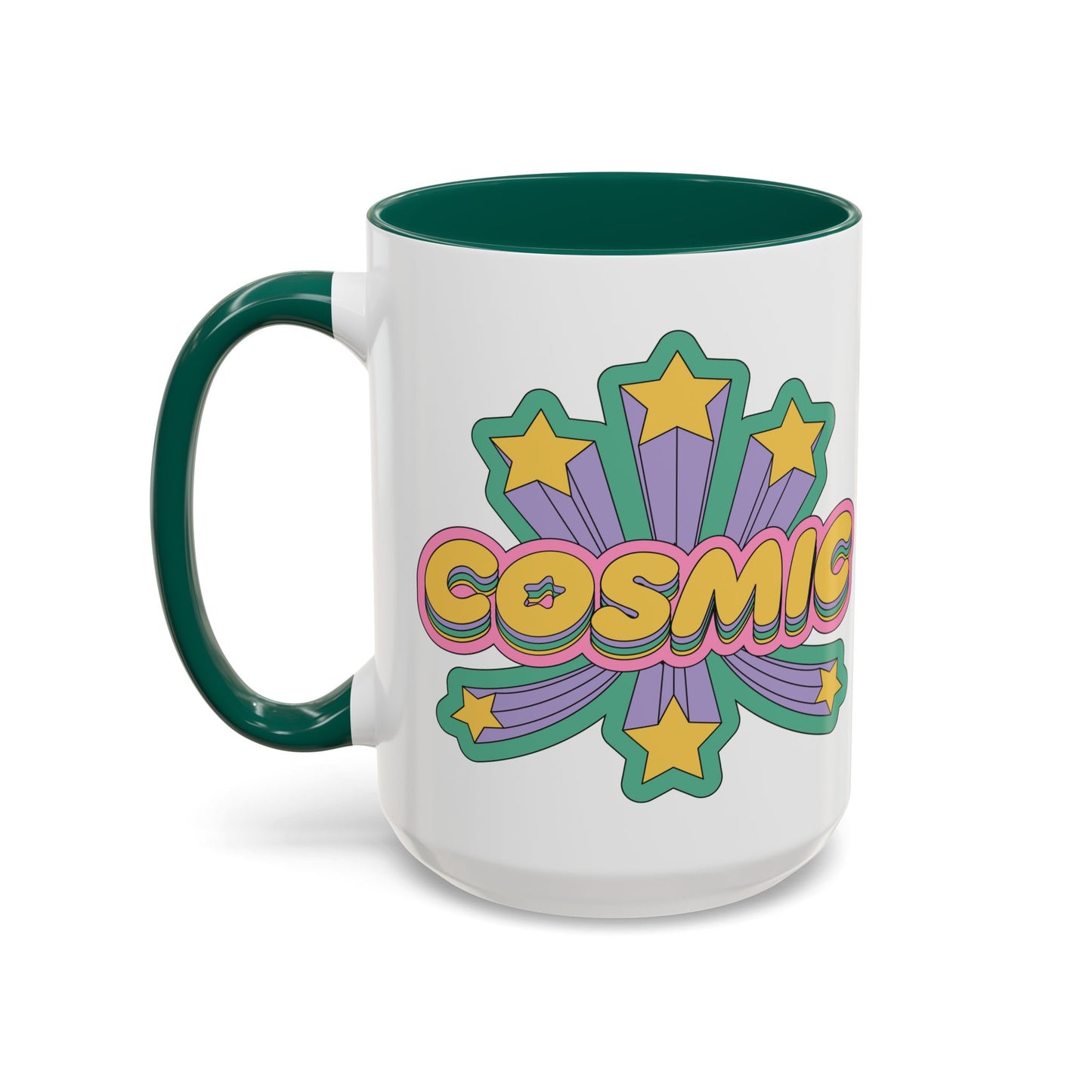 COSMIC Accent Mug – Retro Stars Burst | 11oz 15oz Colored Handle