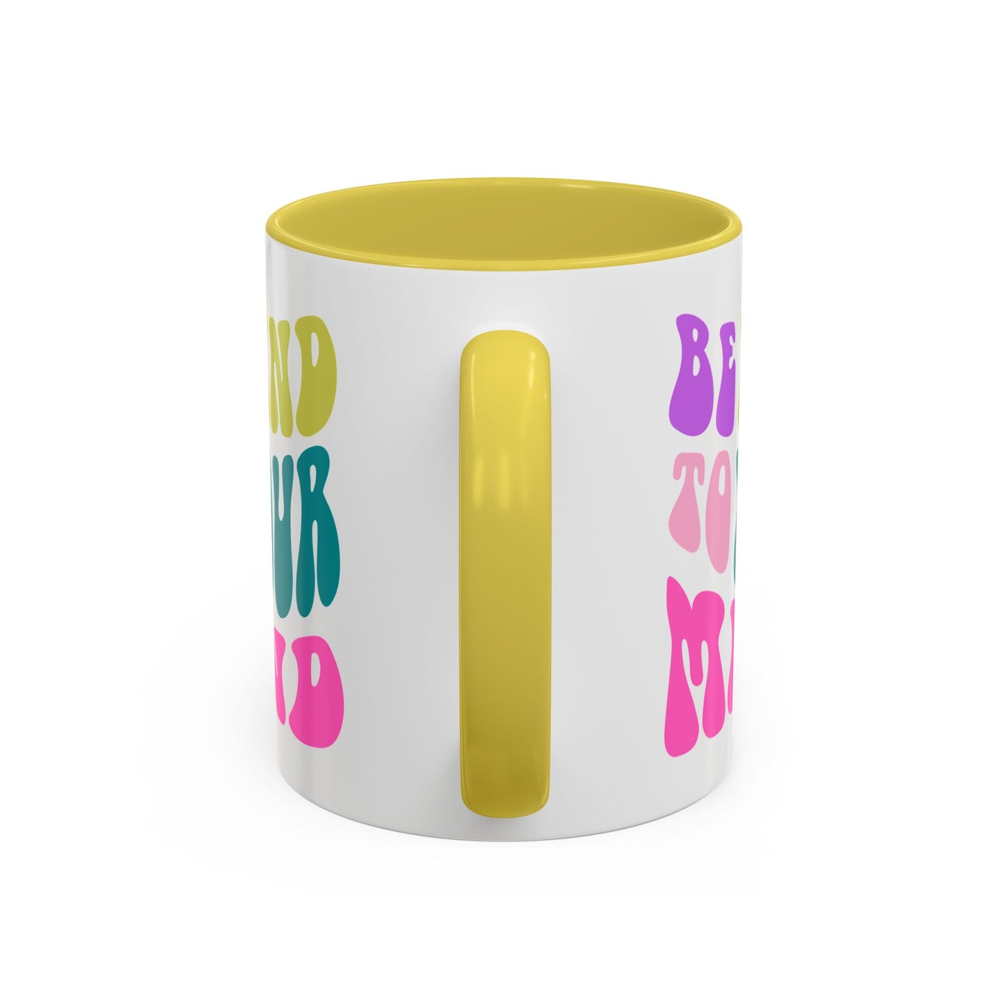 Be Kind To Your Mind Accent Mug – Retro Rainbow Letters | 11oz 15oz Colored Handle