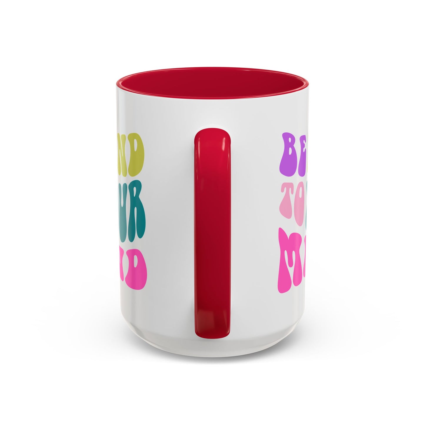 Be Kind To Your Mind Accent Mug – Retro Rainbow Letters | 11oz 15oz Colored Handle