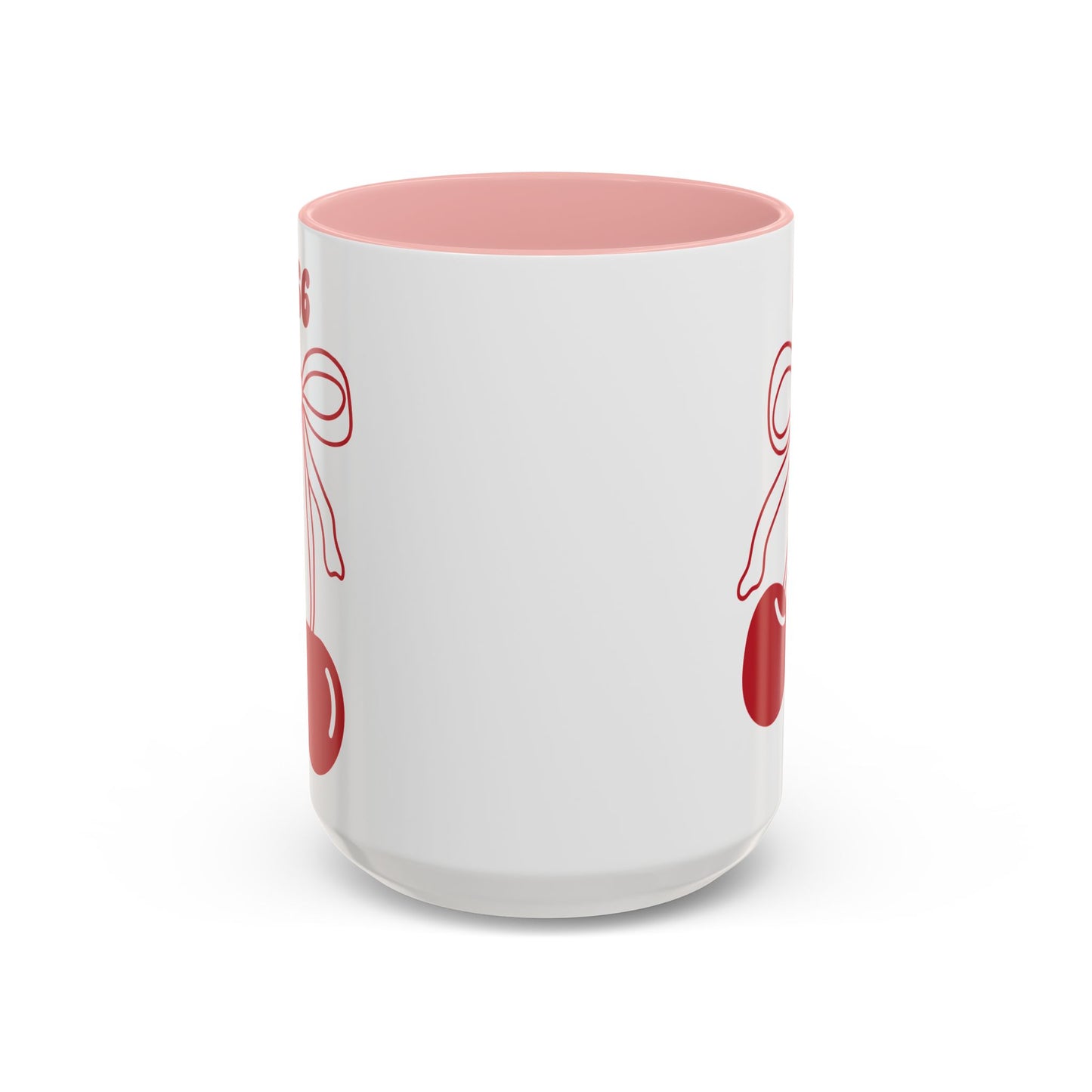 666 Angel Number Cherries Accent Mug – Coquette Bow Kawaii | 11oz 15oz — Pink, Red, Light Blue, Orange, Purple, Yellow