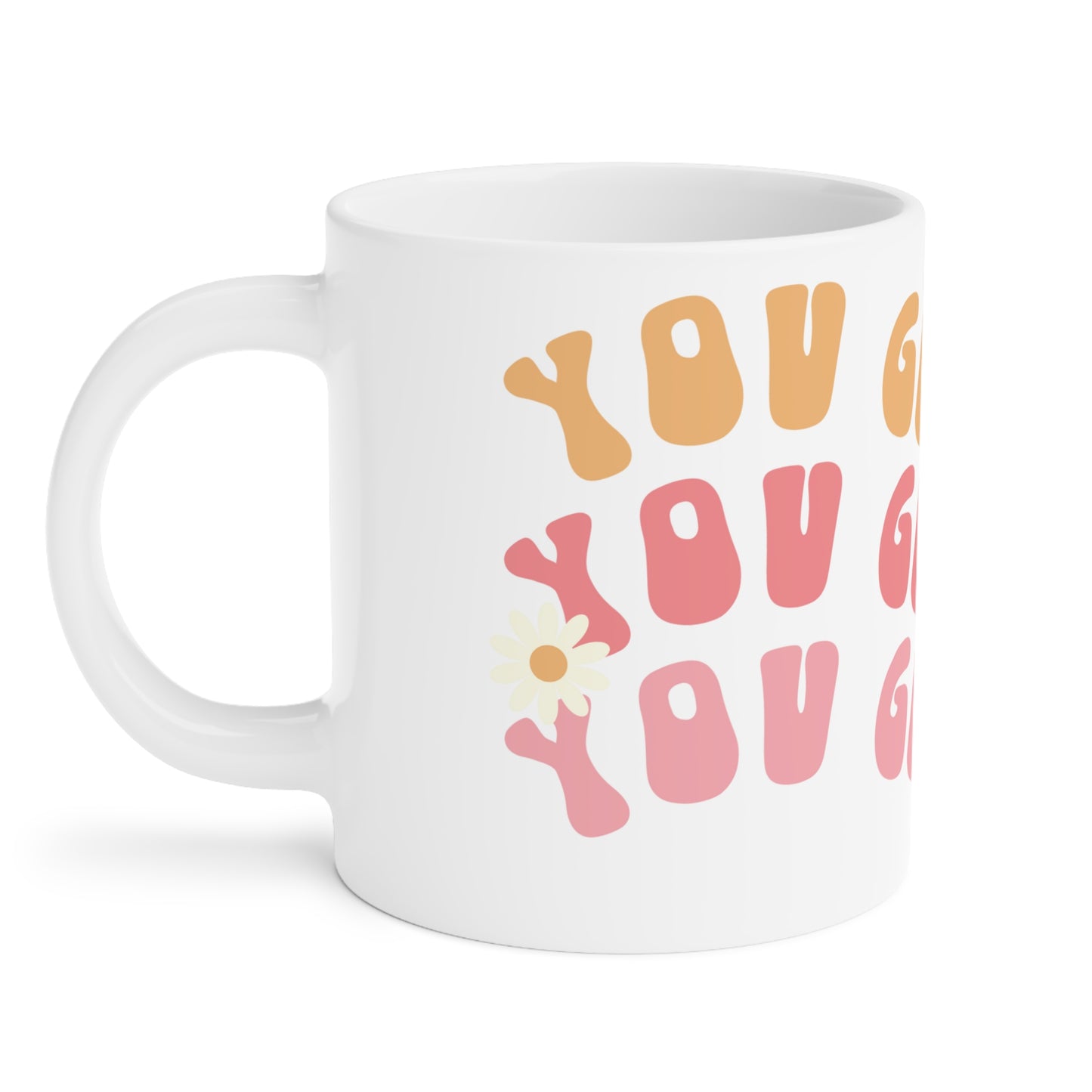 You Got This Groovy 70s Themed Coffee Mug 20oz - Multi-Pink Retro Style Ceramic Cup - Inspirational Positivity Boosting Drinkware