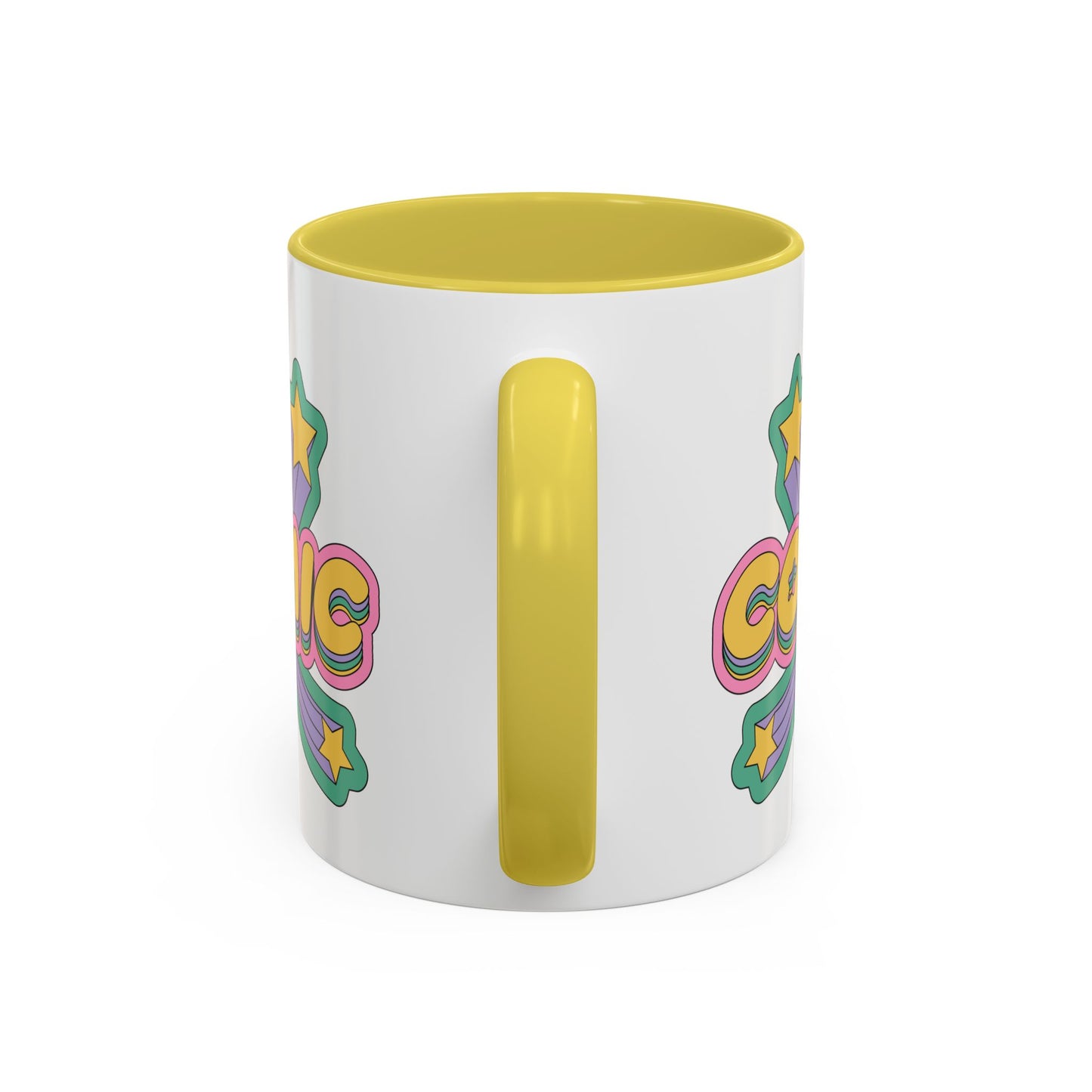COSMIC Accent Mug – Retro Stars Burst | 11oz 15oz Colored Handle