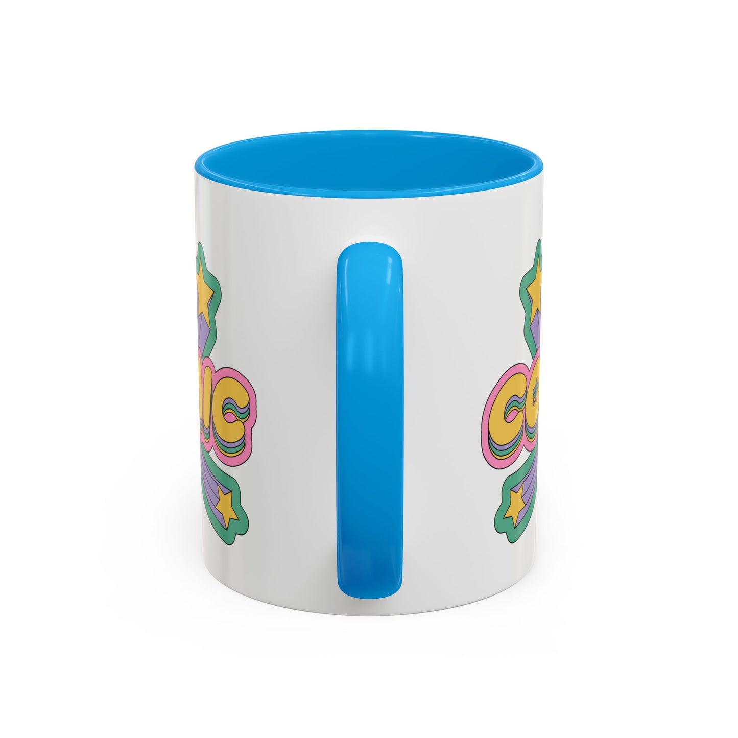 COSMIC Accent Mug – Retro Stars Burst | 11oz 15oz Colored Handle