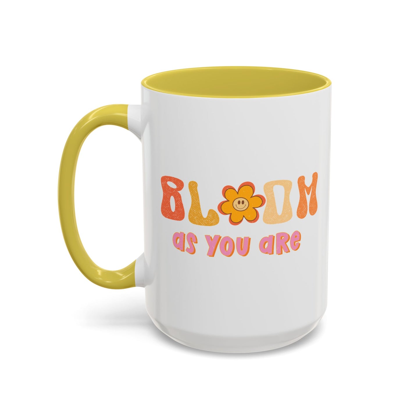 Bloom As You Are Accent Mug – Smiley Flower | 11oz 15oz Colored Handle