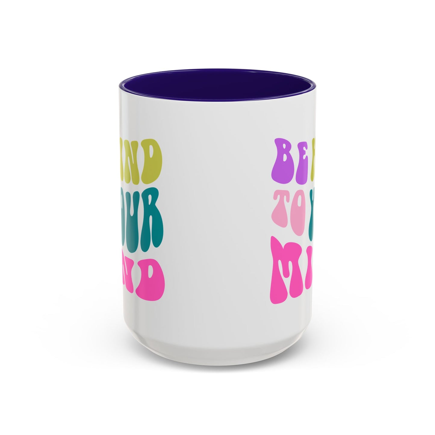 Be Kind To Your Mind Accent Mug – Retro Rainbow Letters | 11oz 15oz Colored Handle
