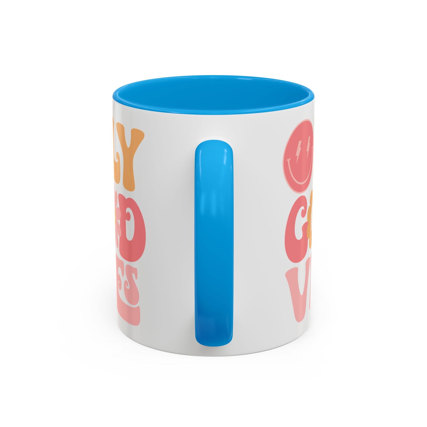 Only Good Vibes Accent Mug – Retro Bubble Letters & Flowers | 11oz 15oz Colored Handle