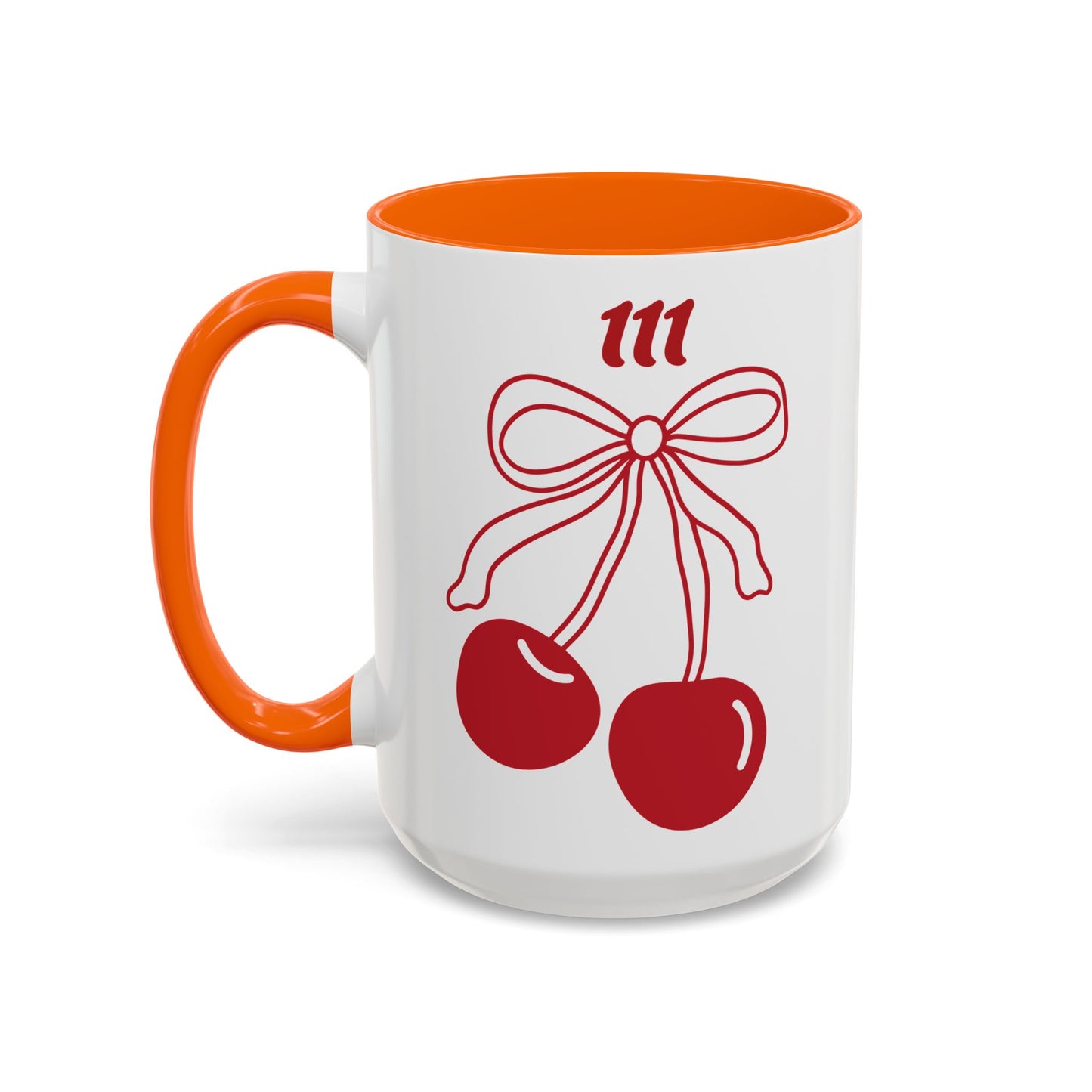 111 Angel Number Cherries Accent Mug – Coquette Bow Kawaii Coffee Mug Aesthetic | 11oz 15oz — Pink, Black, Purple, Yellow, Light Blue