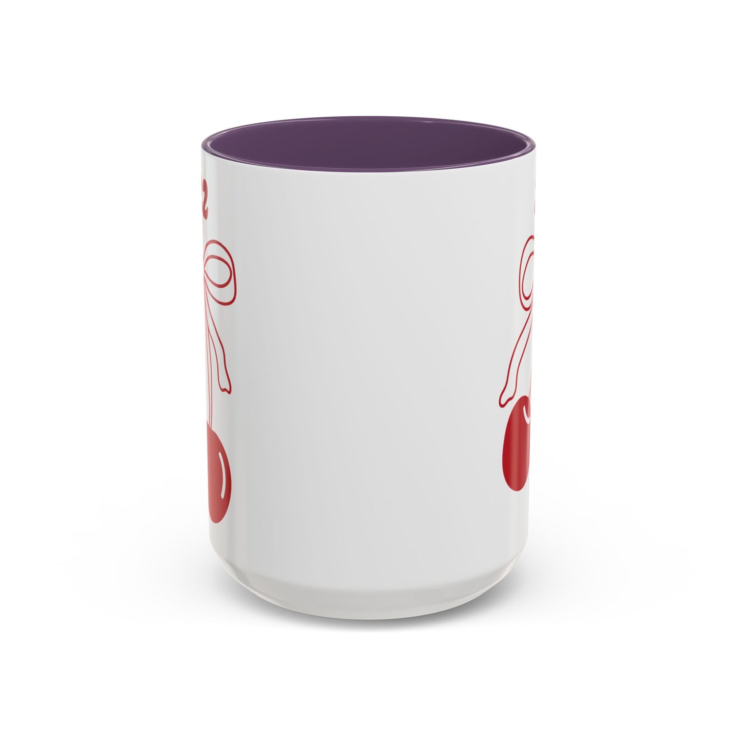 222 Angel Number Cherries Accent Mug – Coquette Bow Kawaii Coffee Mug | 11oz 15oz — Black, Navy, Pink, Red, Light Blue