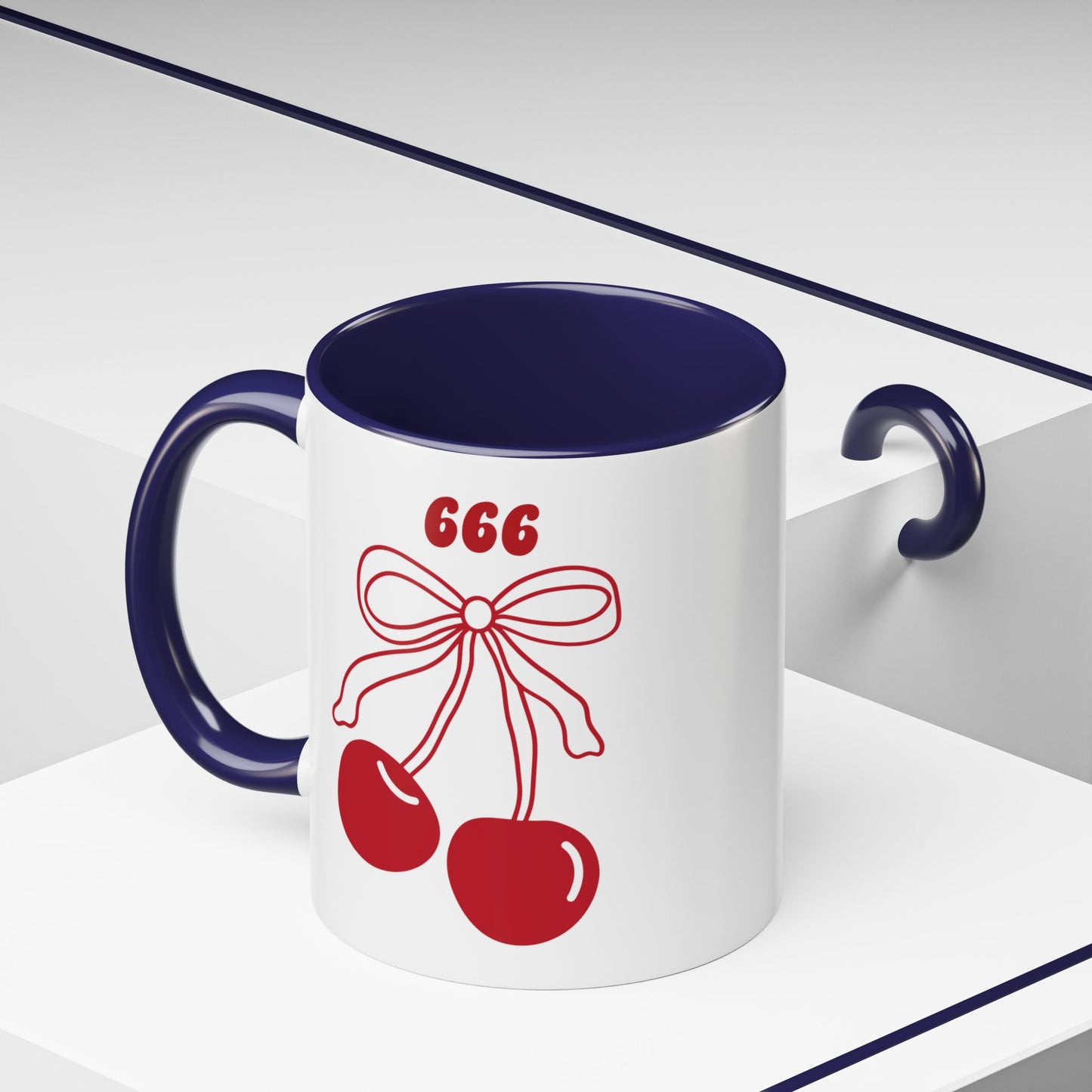666 Angel Number Cherries Accent Mug – Coquette Bow Kawaii | 11oz 15oz — Pink, Red, Light Blue, Orange, Purple, Yellow