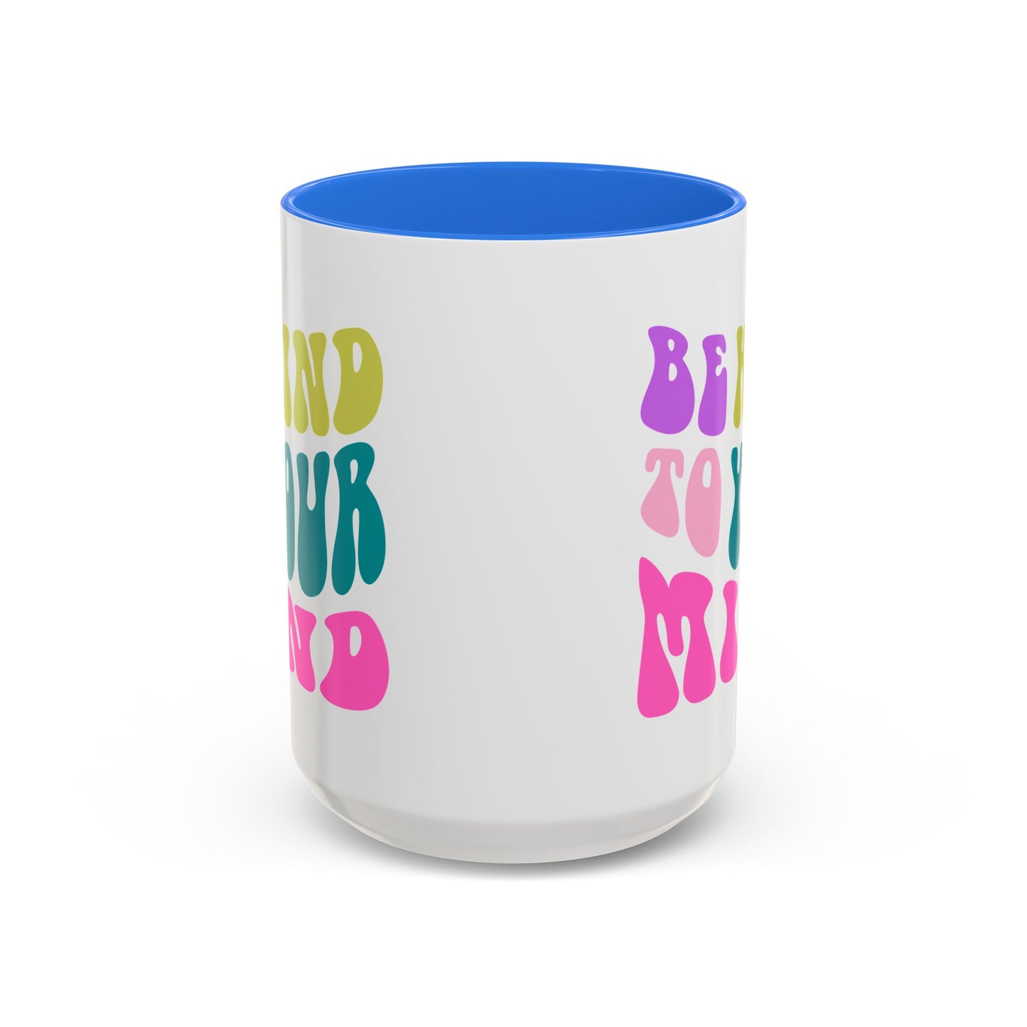 Be Kind To Your Mind Accent Mug – Retro Rainbow Letters | 11oz 15oz Colored Handle