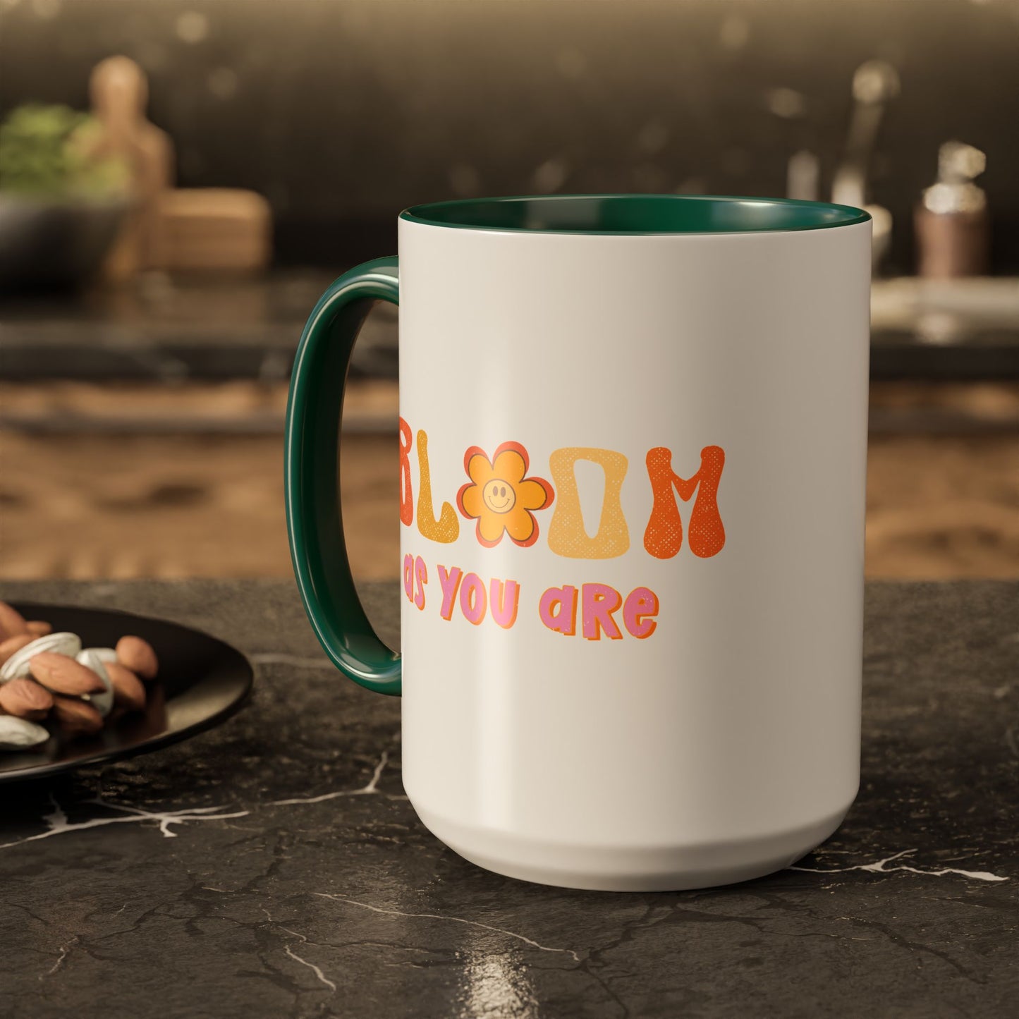 Bloom As You Are Accent Mug – Smiley Flower | 11oz 15oz Colored Handle