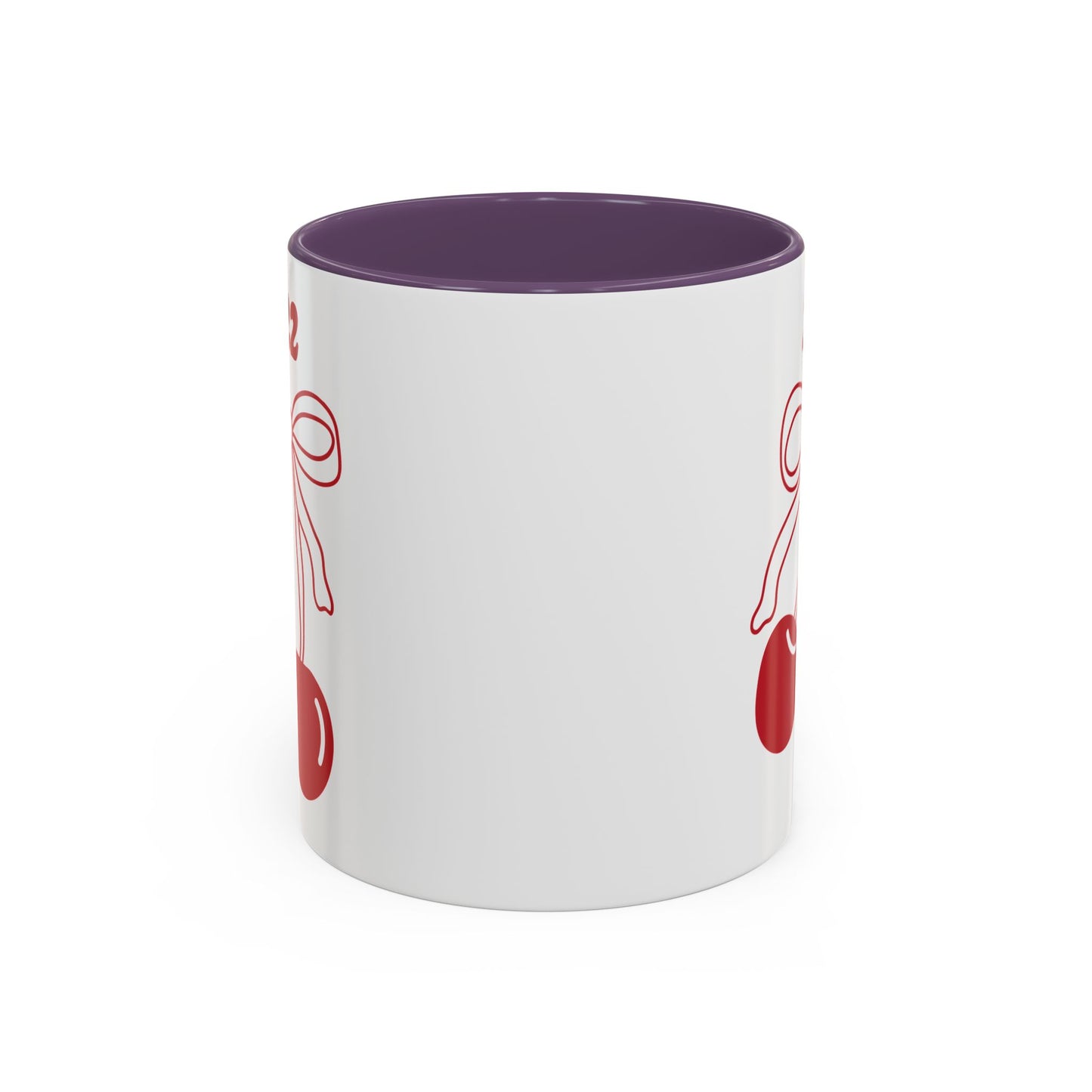 222 Angel Number Cherries Accent Mug – Coquette Bow Kawaii Coffee Mug | 11oz 15oz — Black, Navy, Pink, Red, Light Blue