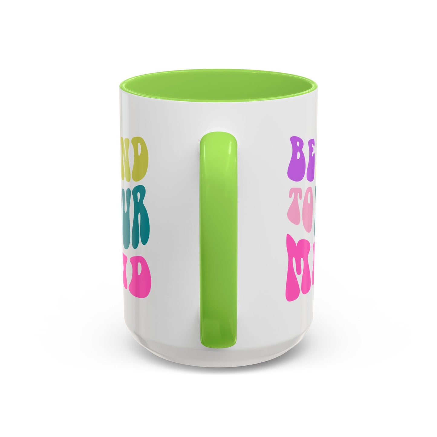 Be Kind To Your Mind Accent Mug – Retro Rainbow Letters | 11oz 15oz Colored Handle