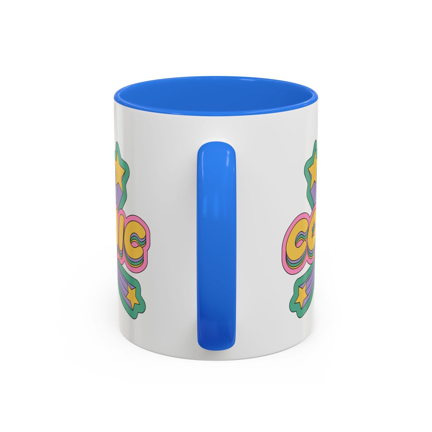 COSMIC Accent Mug – Retro Stars Burst | 11oz 15oz Colored Handle