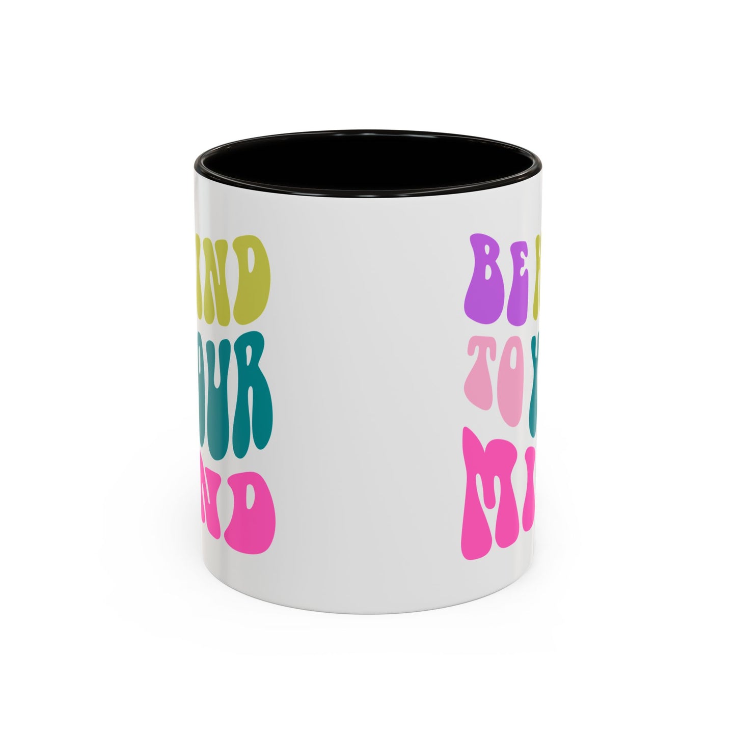 Be Kind To Your Mind Accent Mug – Retro Rainbow Letters | 11oz 15oz Colored Handle