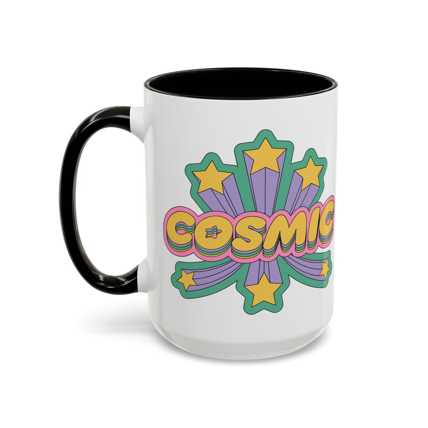 COSMIC Accent Mug – Retro Stars Burst | 11oz 15oz Colored Handle