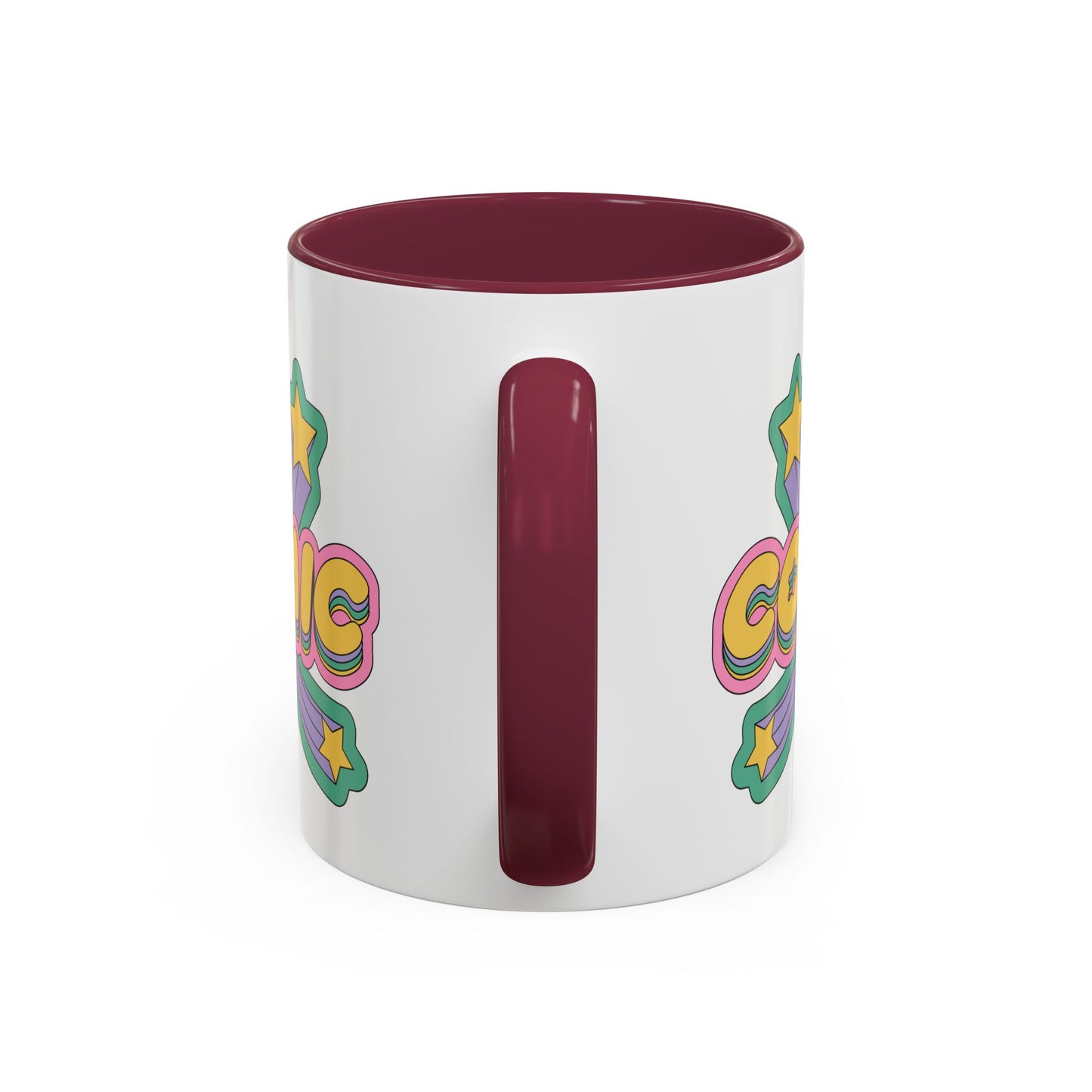 COSMIC Accent Mug – Retro Stars Burst | 11oz 15oz Colored Handle