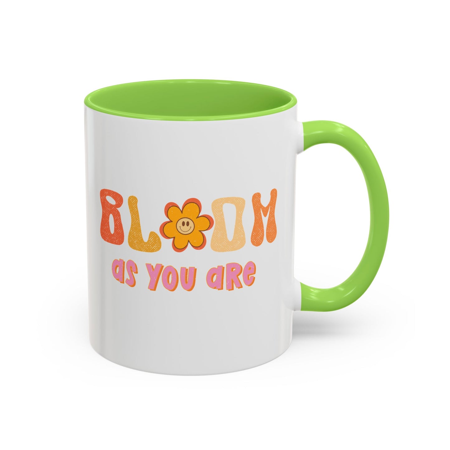 Bloom As You Are Accent Mug – Smiley Flower | 11oz 15oz Colored Handle