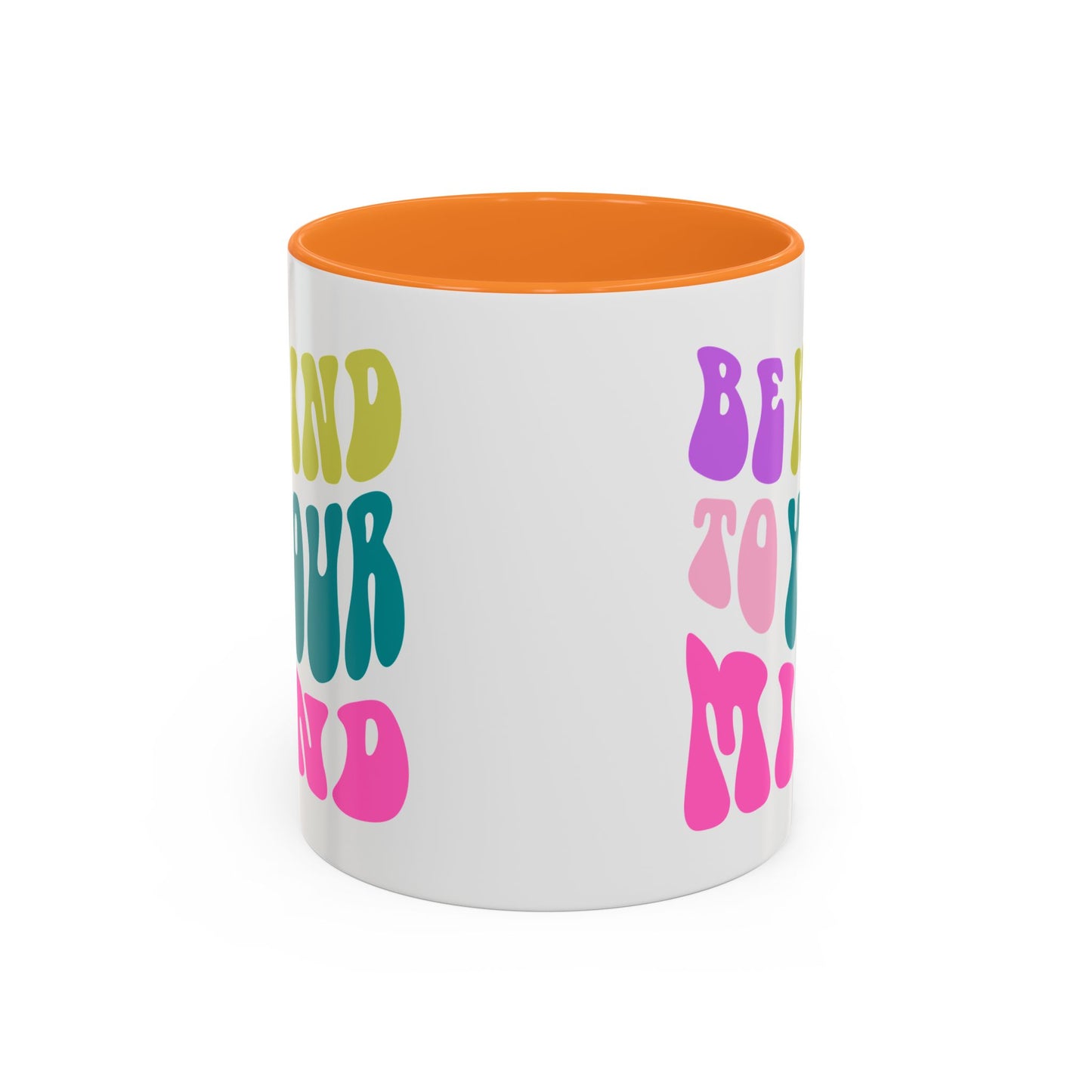 Be Kind To Your Mind Accent Mug – Retro Rainbow Letters | 11oz 15oz Colored Handle