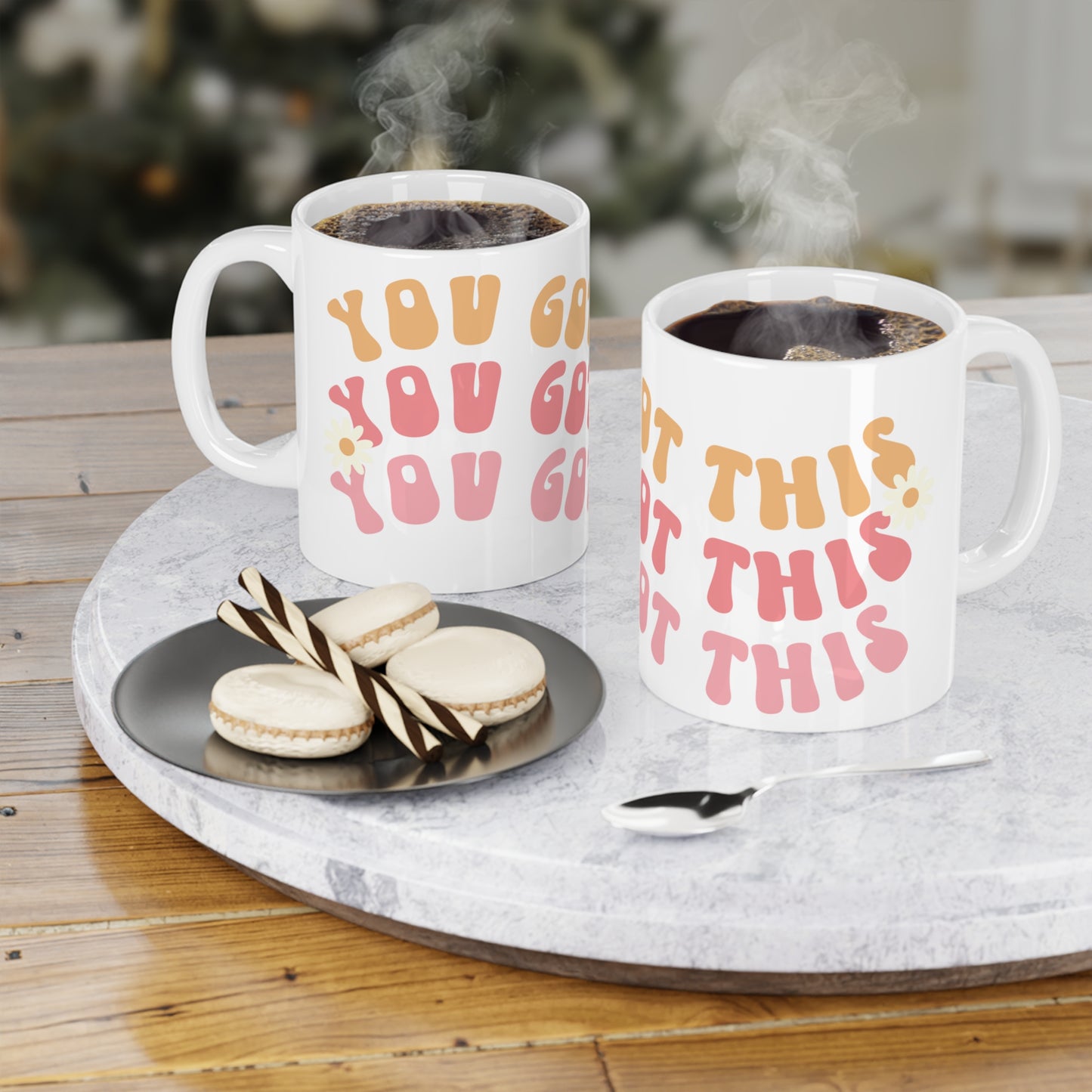 You Got This Groovy 70s Themed Coffee Mug 20oz - Multi-Pink Retro Style Ceramic Cup - Inspirational Positivity Boosting Drinkware