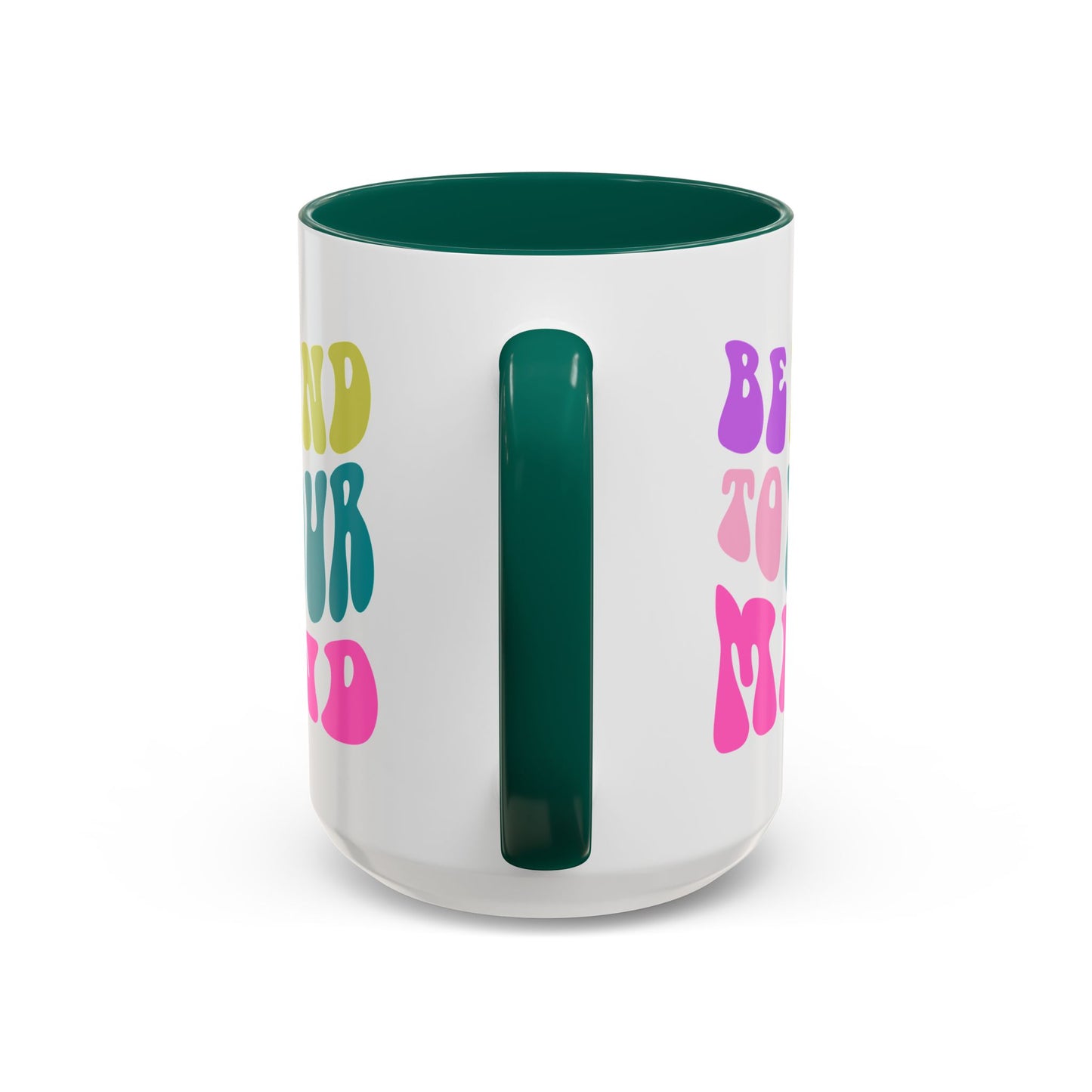 Be Kind To Your Mind Accent Mug – Retro Rainbow Letters | 11oz 15oz Colored Handle