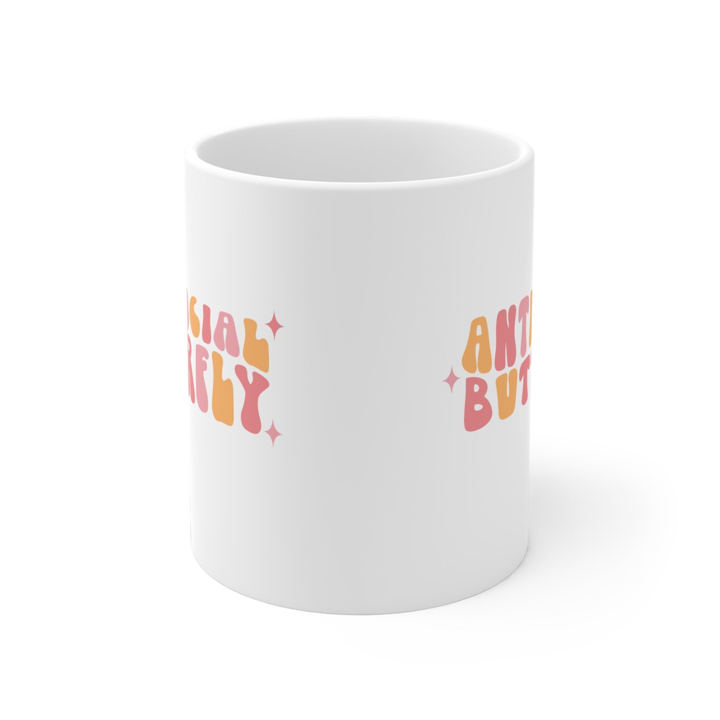 Retro 70s Anti-Social Butterfly Coffee Mug - Groovy Funny Introvert Cup | 11oz 15oz 20oz or 15oz Accent