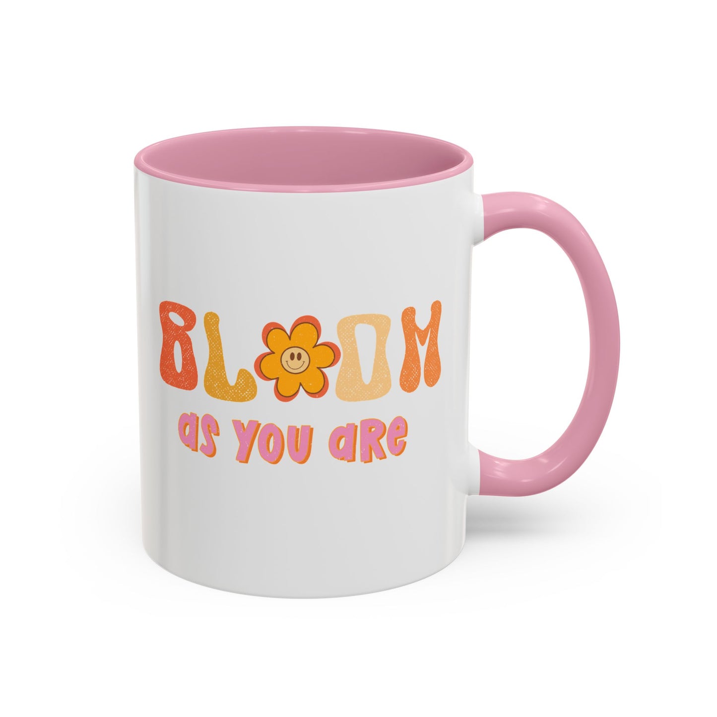 Bloom As You Are Accent Mug – Smiley Flower | 11oz 15oz Colored Handle