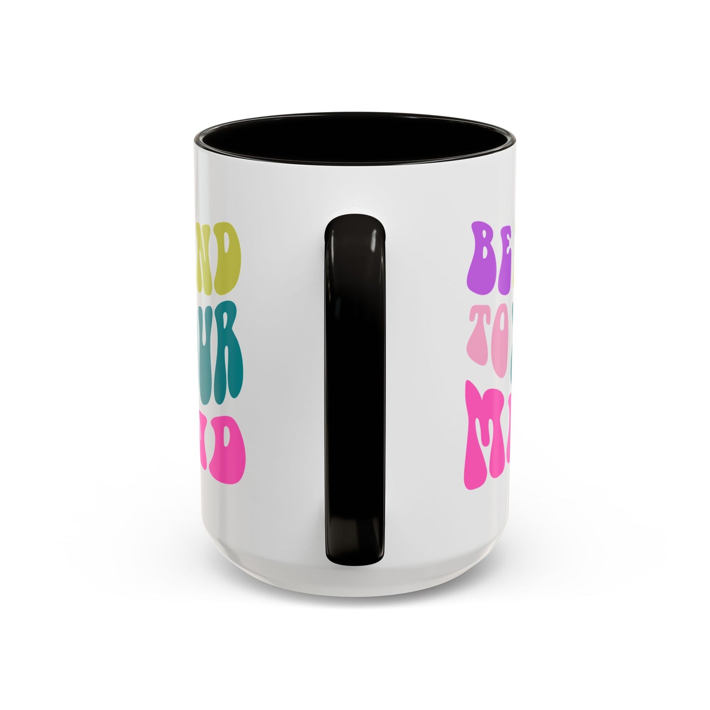 Be Kind To Your Mind Accent Mug – Retro Rainbow Letters | 11oz 15oz Colored Handle