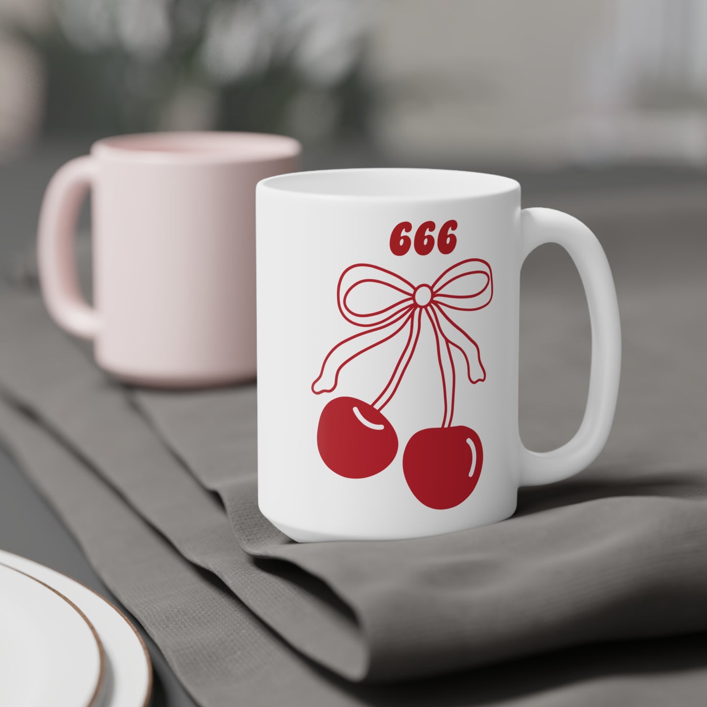 666 Angel Number Cherries Coffee Mug – Coquette Bow Kawaii | 11oz 15oz 20oz White Ceramic