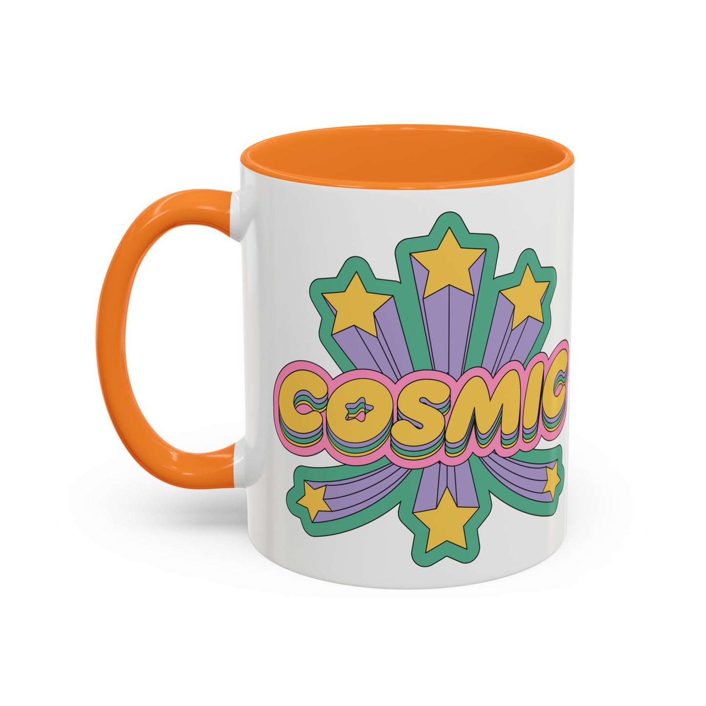 COSMIC Accent Mug – Retro Stars Burst | 11oz 15oz Colored Handle