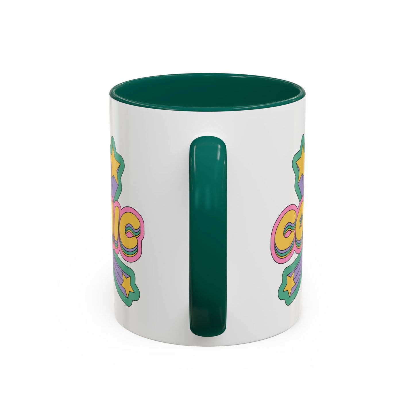 COSMIC Accent Mug – Retro Stars Burst | 11oz 15oz Colored Handle