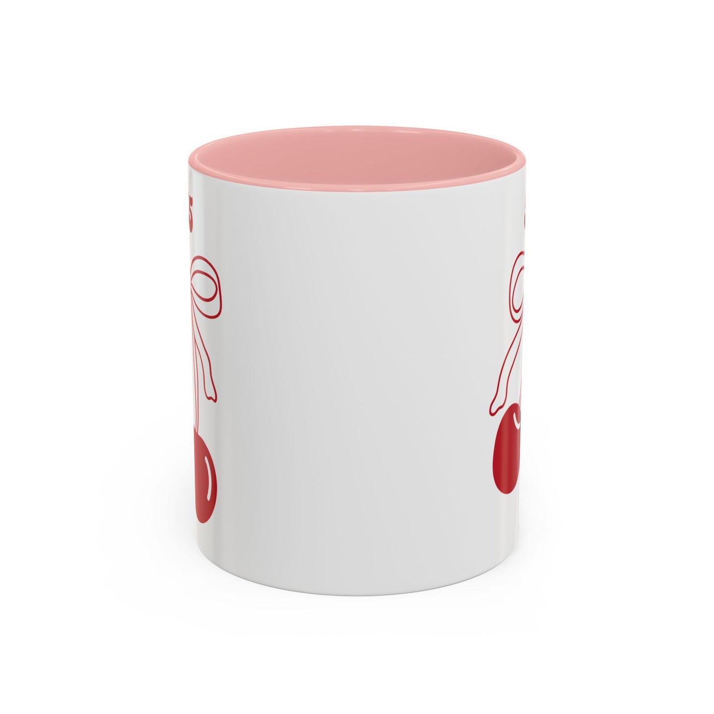 555 Angel Number Cherries Accent Mug – Coquette Bow Kawaii | 11oz 15oz — Pink, Red, Navy, Light Blue, Orange, Purple, Yellow
