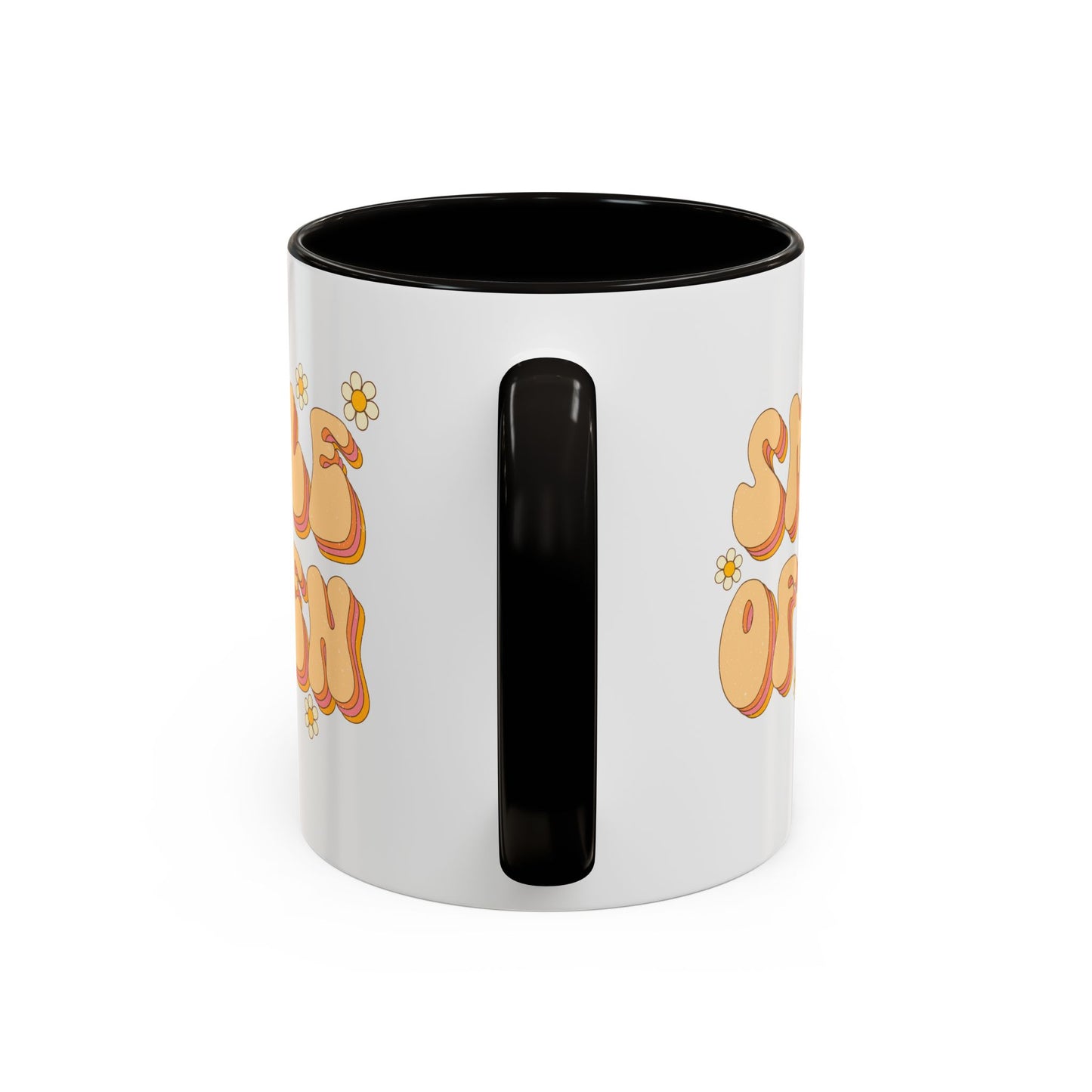 Smile Often Accent Mug – Retro Daisy Letters | 11oz 15oz colored Handle