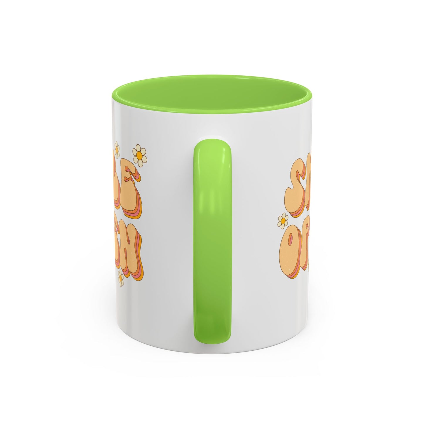 Smile Often Accent Mug – Retro Daisy Letters | 11oz 15oz colored Handle