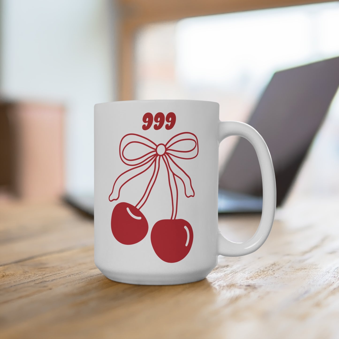 999 Angel Number Cherries Coffee Mug – Coquette Bow Kawaii | 11oz 15oz 20oz White Ceramic