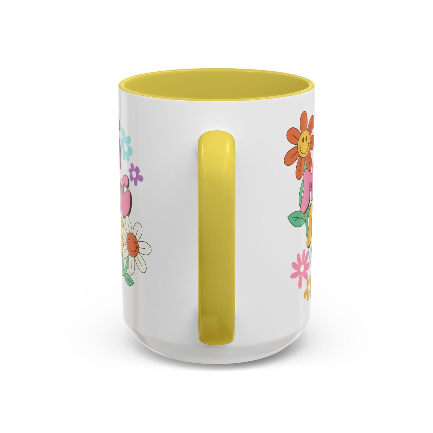 The Magic Is In You Accent Mug – Retro Flower Lettering | 11oz 15oz Colored Handle
