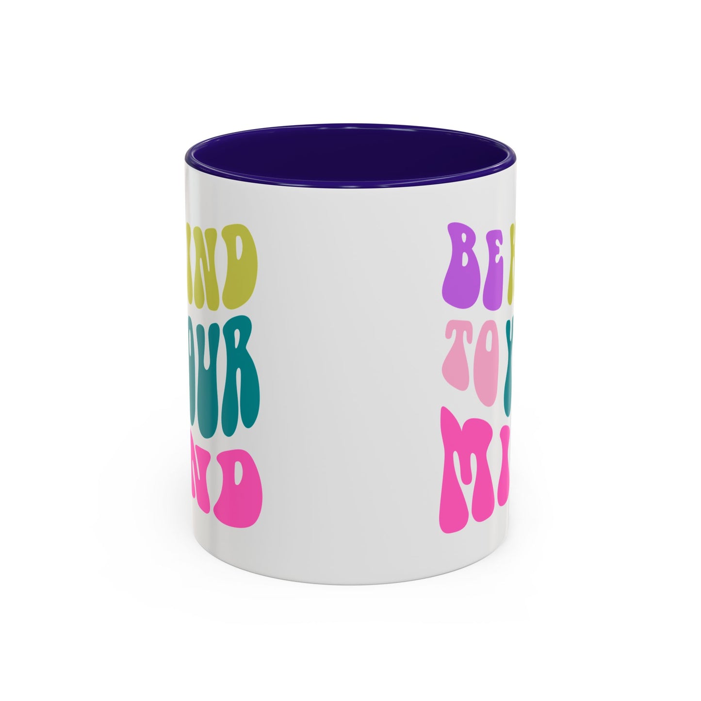 Be Kind To Your Mind Accent Mug – Retro Rainbow Letters | 11oz 15oz Colored Handle