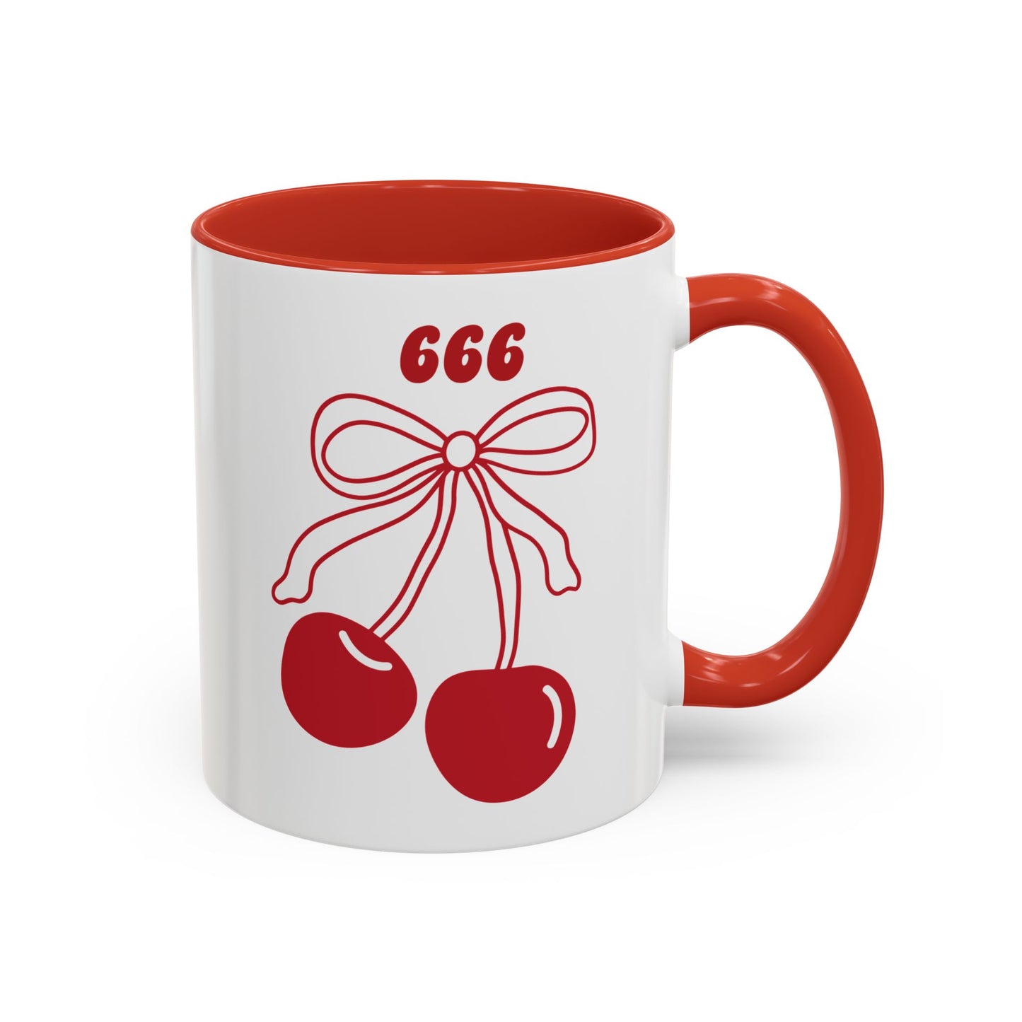 666 Angel Number Cherries Accent Mug – Coquette Bow Kawaii | 11oz 15oz — Pink, Red, Light Blue, Orange, Purple, Yellow